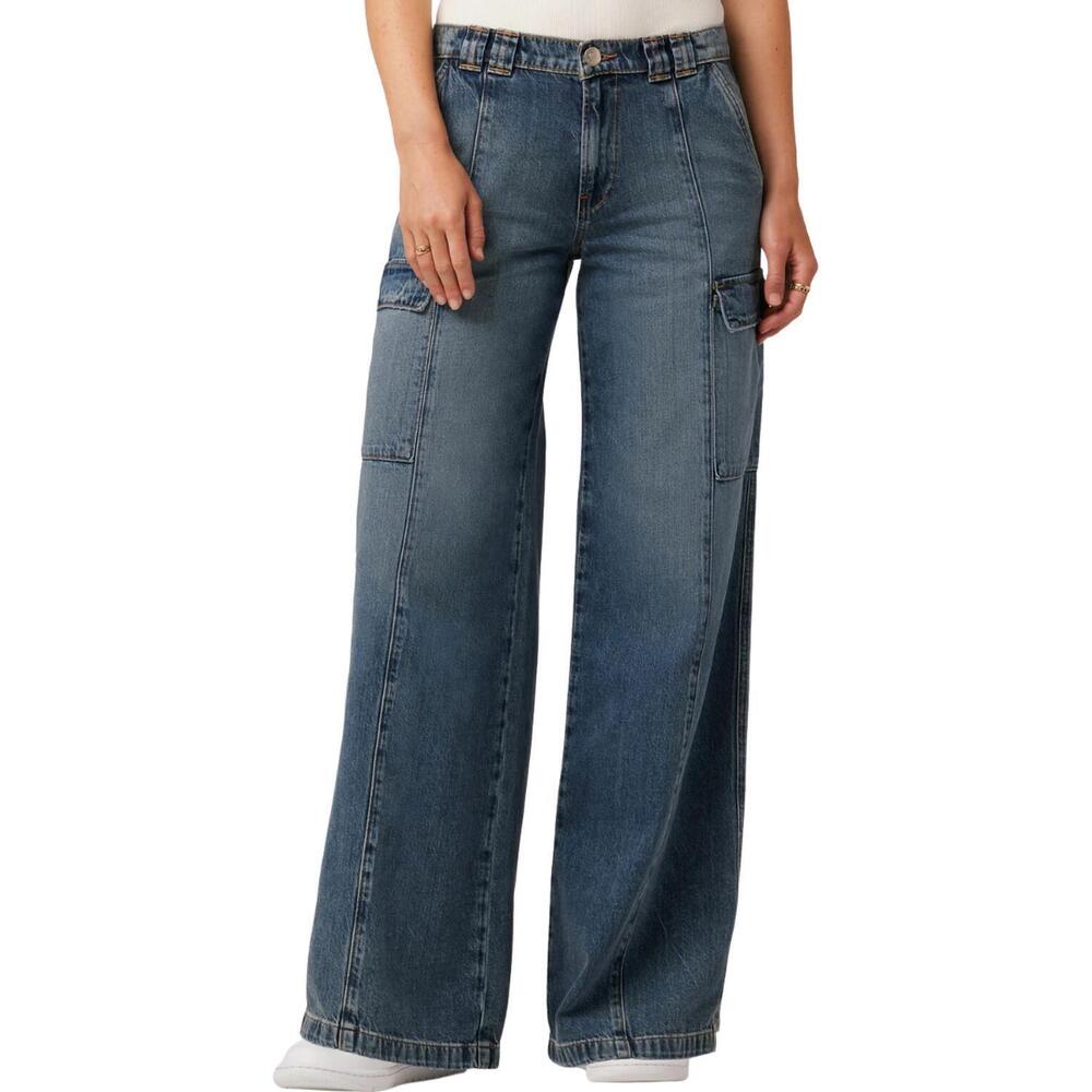 NEW HUDSON women's mid rise utility wide leg cargo jeans in deep blue